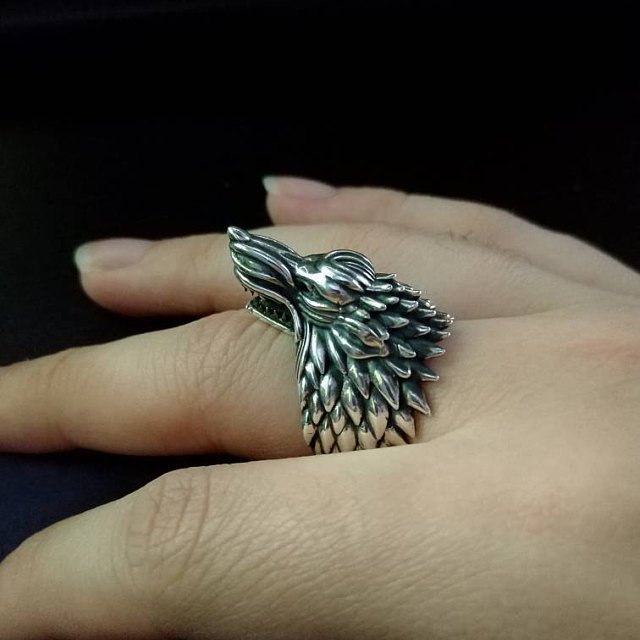 House stark direwolf sterling silver ring.